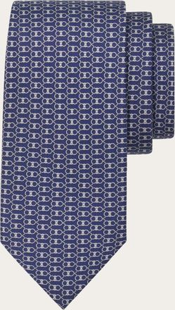 Ferragamo Men Gancini print silk tie Blue