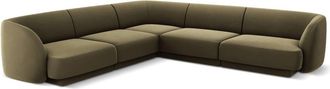 MICADONI Sofá esquinero simétrico 5 plazas de terciopelo verde