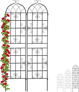 Relaxdays Relaxdays Soportes Para Plantas Met&aacute;licos, Set De 2, Con Estacas, Enrejado Para Trepadoras, 220 X 50 Cm, Jard&iacute;n, Negro