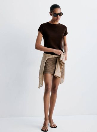 Mango Gonna corta quadri marrone - Donna - 38 - MANGO