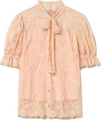 Twinset Lace Shirt with Bow - Dames - Overhemden - Roze - S - Katoen - Overhemden