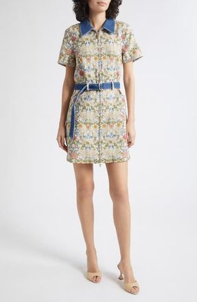 Cinq &agrave; Sept Bea Floral Zip Front Minidress in Cream Multi at Nordstrom, Size 00