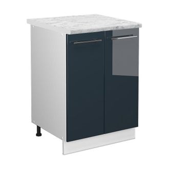 Vicco Mueble Bajo De Cocina Fame-line, Azul Oscuro Alto Brillo, 60 Cm, Et M&aacute;rmol, Vicco