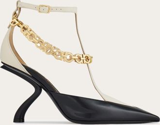 Ferragamo Women S-shaped heel pump with Gancini chain Black Size 5.5