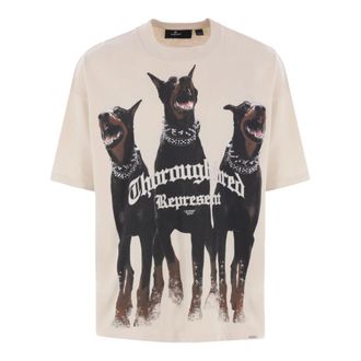 Represent T-Shirts, male, Beige, Size: XL Dog Print Cotton T-shirts and Polos