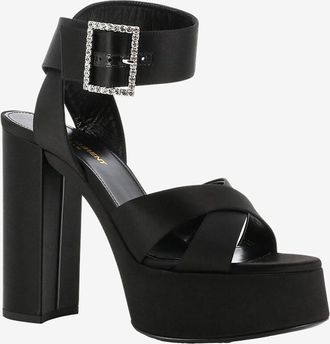 Saint Laurent Plateausandalen aus Satin Bianca 85