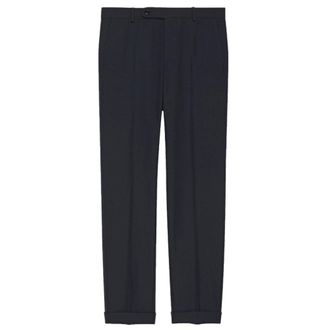 Gucci Marineblauwe wollen twill straight-leg broek - Heren - Nette broeken - Blauw - M - Wol - Broeken