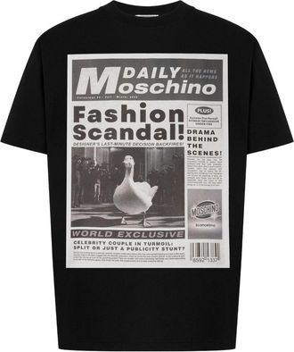Moschino Newspaper-Style Graphic Black T-Shirt