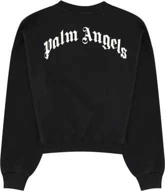 Palm Angels Cropped Cotton Sweatshirt - Black