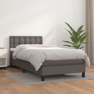 vidaXL Cama Box Spring Con Colch&oacute;n Cuero Sint&eacute;tico Gris 90x190 Cm Vidaxl