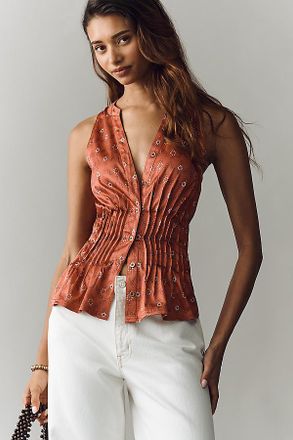 Pilcro Linden Sleeveless Silken Pleated Blouse by Pilcro