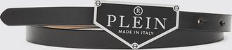 Philipp Plein Cintura sottile in pelle liscia con fibbia logo smaltata