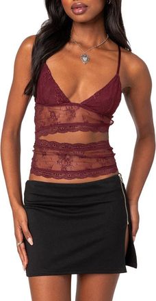 Edikted Spice Cutout Sheer Lace Camisole in Burgundy at Nordstrom, Size X-Small