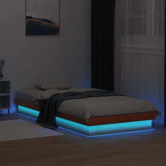vidaXL Vidaxl - Estructura De Cama Led Madera Maciza Pino Marr&oacute;n Cera 75x190 Cm