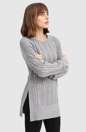 Belle & Bloom At Last Cable Knit Jumper with Slit in Grey Marle at Nordstrom, Size Small