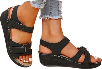 Generic Wide Fit Sandals for Women,Orthopedic Shoes for Women,Sandals With Arch Support Womens,Wide Fit Open Toe Ladies Wedge Sandal Outdoor Anti-Slip Platfor