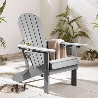 VonHaus Westport Reclining HDPE Folding Adirondack Garden Chair in Grey | Size: 1 Pack