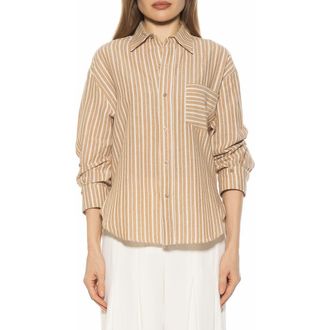 Alexia Admor Tammi Oversize Button-Up Shirt in Brown Stripe at Nordstrom Rack, Size X-Small