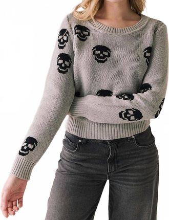 Chaser Tossed Skulls Sweater In Heather Grey
