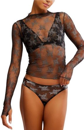 Free People Two-Tone Lady Lux Sheer Mesh Top in Thunderstorm Combo at Nordstrom, Size X-Small