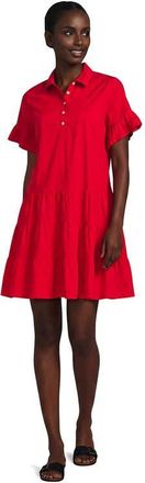 Lands End Poplin Flutter Sleeve Knee Length Popover Dress in Compass Red at Nordstrom, Size X-Large