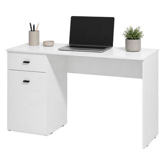Dmora Escritorio Porven, Un Caj&oacute;n, Un Estante, Una Puerta, 140x50x77h Cm Blanco Mate