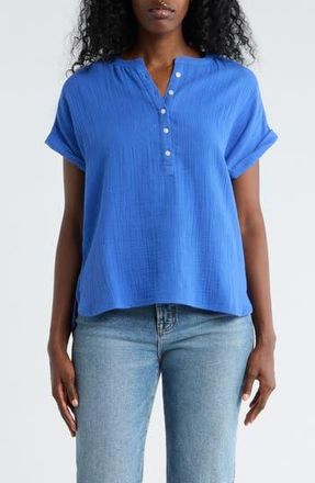 Caslon Cotton Gauze Henley Top in Blue Dazzle at Nordstrom Rack, Size X-Large
