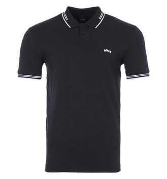 HUGO BOSS Mens Paul Curved New Logo Slim Fit Polo Shirt - Black - Size Medium