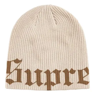 SUPREME SS26 Old English Printed Beanie Stone SUP-SS26-1007-STN