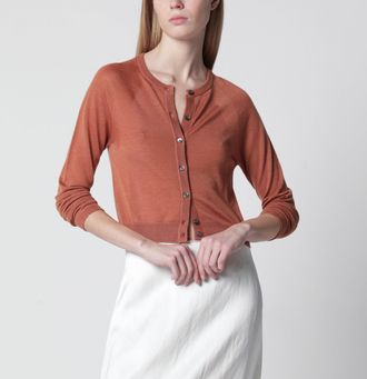 Roberto Collina Cardigan color mattone in cashmere e seta