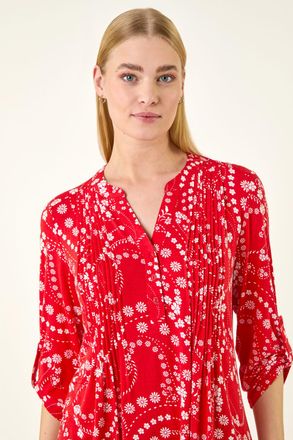 Roman Ditsy Print Pintuck Stretch Shirt