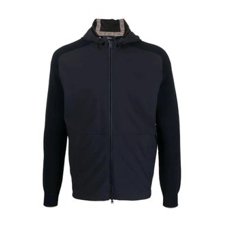 Herno Knit-Sleeve Hooded Jacket - male - Herno - Light Jackets - Blue - 2XL - Jackets
