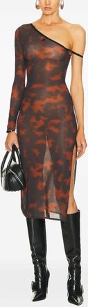 Courr&egrave;ges abstract-pattern print midi dress - women - Polyester/Elastane - M - Brown