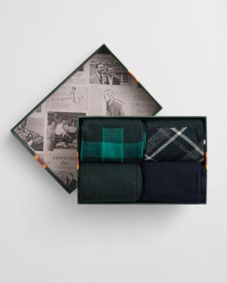 GANT Men 4-Pack Checked & Solid Socks Gift Box (40-42) TARTAN GREEN