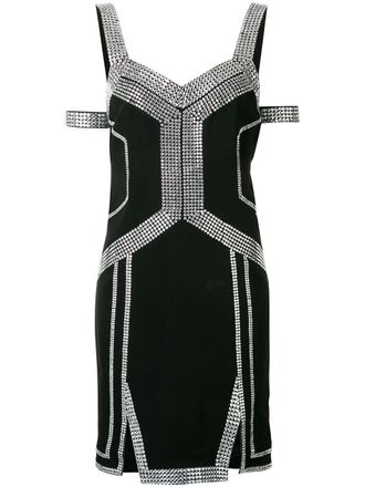 Philipp Plein embellished trim dress - women - Viscose/Acrylic/glass/Polyester/Spandex/Elastane - S - Black