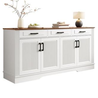 OEM Mobile Da Soggiorno, Credenza, Con Motivo A Righe Verticali 3d, 3 Cassetti, 4 Ante, Struttura In Mdf, Adatto Per Corridoi, Soggiorni, Sale Da Pranzo, 