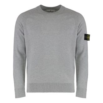 Stone Island Round-neck Knitwear, male, Gray, Size: XL Light RWS Geelong Wool Crewneck Sweater