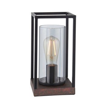Loops Matt Black Industrial Framed Table Lamp Light & Glass Shade - Bronze Patina Base