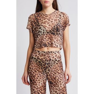 Good American Semisheer Mesh Crop Cover-Up T-Shirt in Fierce Leopard001 at Nordstrom Rack, Size X-Small