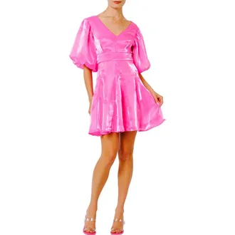 Ciebon Kassady Metallic Puff Sleeve Minidress in Pink at Nordstrom Rack, Size Small