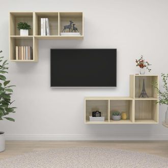 vidaXL Vidaxl - Muebles De Sal&oacute;n De Pared 4 Pzas Madera Ingenier&iacute;a Roble Sonoma