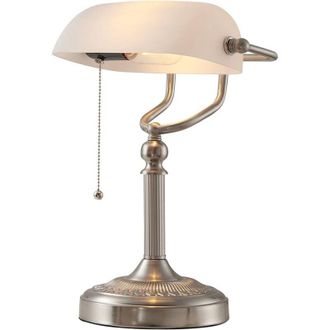 OEM L&aacute;mpara De Escritorio Bankers De Vidrio Blanco Con Interruptor De Cadena, Luminaria - Blanca