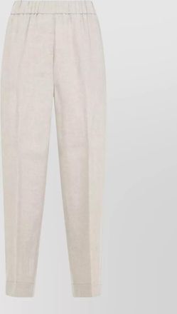 PESERICO linen straight leg trousers piped rolled hem