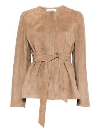 Max Mara belted suede leather jacket - Brown