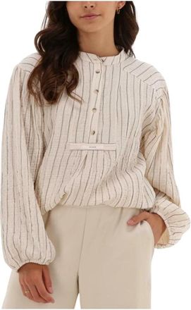 10 Days Oversized Lurex Shirt Blouse - Dames - Blouses - Beige - XS - Overhemden