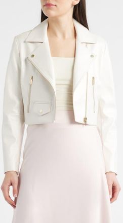 Anne Klein Faux Leather Crop Moto Jacket in White Dove at Nordstrom, Size 12