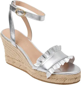 Jack Rogers Rozette Ruffle Wedge Leather Sandal