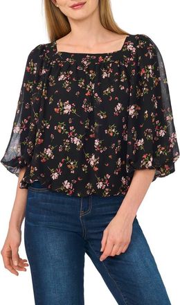 CeCe by Cynthia Steffe Square Neck Bubble Top in Black at Nordstrom Rack, Size X-Large