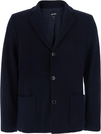 Giorgio Armani V-hals Jas - Heren - Blazers - Blauw - L - Wol - Jassen