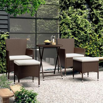 vidaXL Set De Bistr&oacute; De Jard&iacute;n 5 Pzas Rat&aacute;n Pe Vidrio Templado Marr&oacute;n Vidaxl